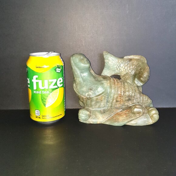 Rare Vintage Hand-Carved Chinese Jade Mermaid & Fish Sculpture 2.5 lbs & 6'' - Picture 3 of 11